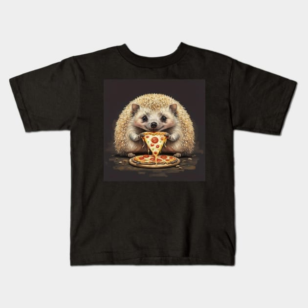 Funny hedgehog eating a pizza gift ideas Kids T-Shirt by WeLoveAnimals